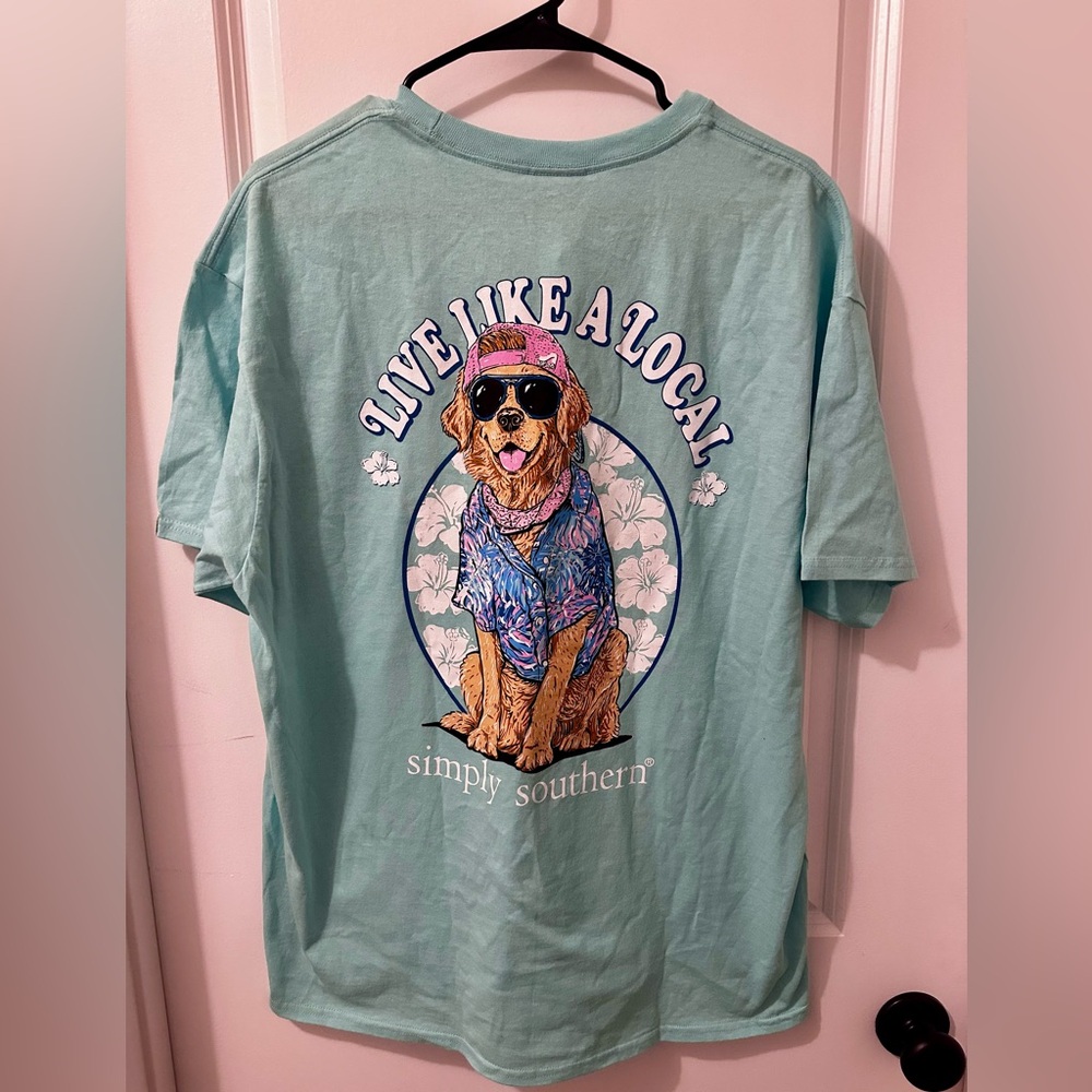 Simply Southern Aqua T-Shirt with Golden Retriever Graphic